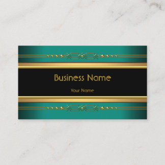 Elegant Classy Black Yellow Gold Jade Green Business Card