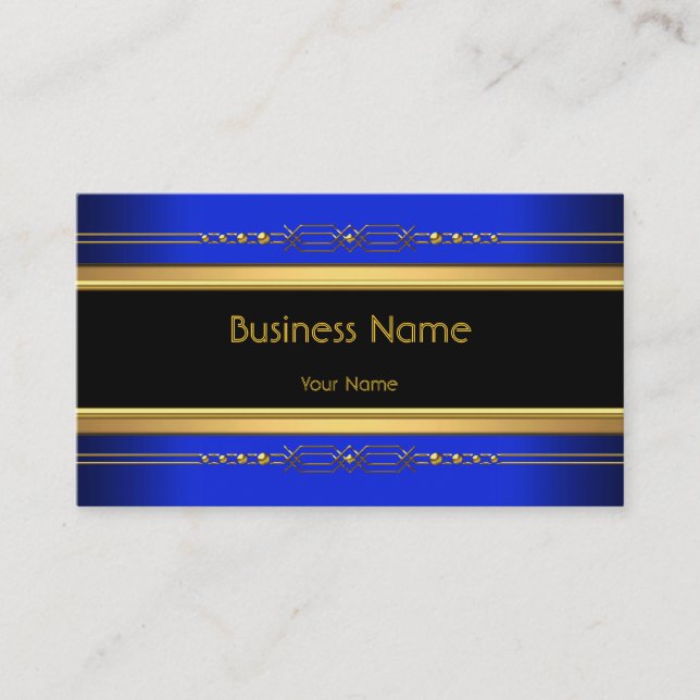 Elegant Classy Black Yellow Gold Royal Blue Business Card (Front)