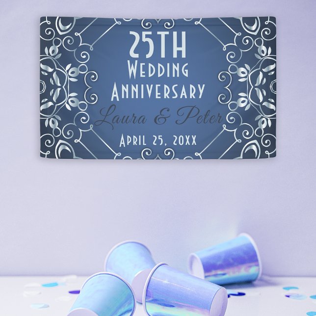 Elegant Classy Blue and Silver Wedding Anniversary Banner (Creator Uploaded)