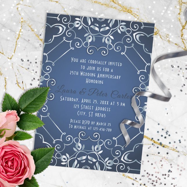 Elegant Classy Blue and Silver Wedding Anniversary Invitation (Creator Uploaded)