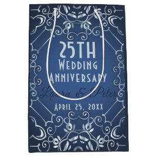 Elegant Classy Blue and Silver Wedding Anniversary Medium Gift Bag