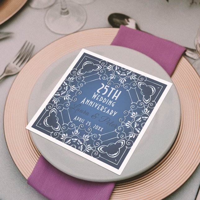 Elegant Classy Blue and Silver Wedding Anniversary Napkin (Creator Uploaded)