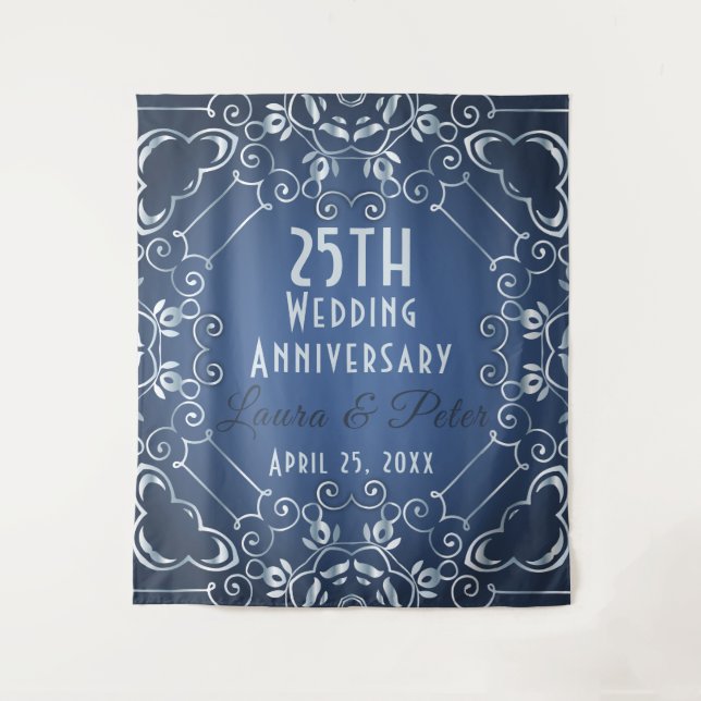Elegant Classy Blue and Silver Wedding Anniversary Tapestry (Front)