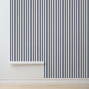 Elegant Classy Blue French Ticking Stripes Wallpaper