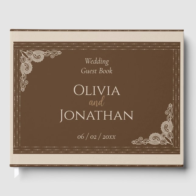 Elegant Classy Bronze ornate Wedding Guest Book (Front)