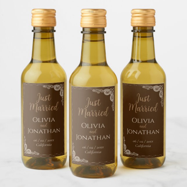 Elegant Classy Bronze ornate Wedding Wine Label (Bottles)