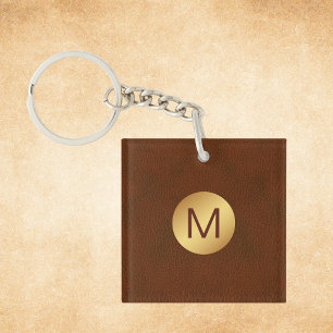 Elegant Classy Brown & Gold Name Initial  Key Ring