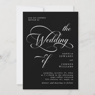 Elegant Classy Calligraphy Wedding Black Invitation