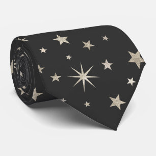 Elegant Classy Charcoal Grey Silver Stars Monogram Tie