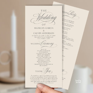 Elegant Classy Cream Grey Wedding Ceremony Order Programme