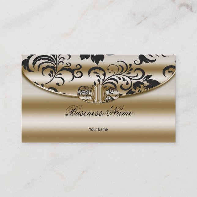 Elegant Classy Damask Sepia Gold Metal Look Business Card (Front)