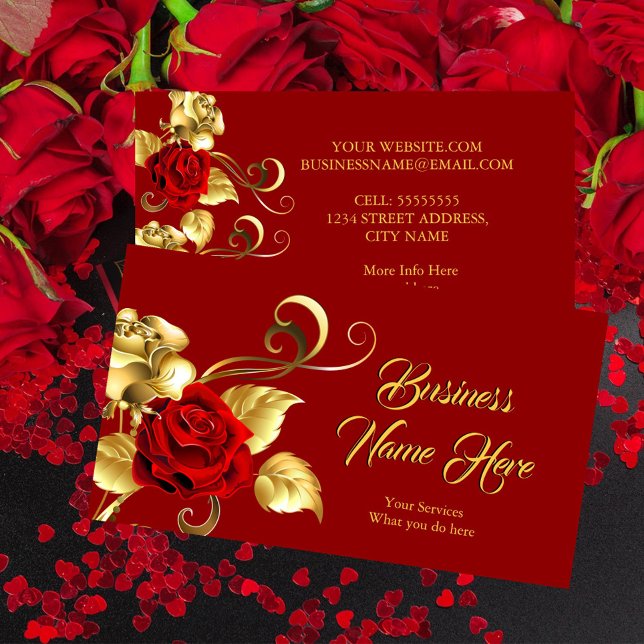 Elegant Classy Dark Red Rose Gold Leaf Floral Business Card (Creator Uploaded)