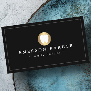Elegant classy dentist dental tooth logo black business card