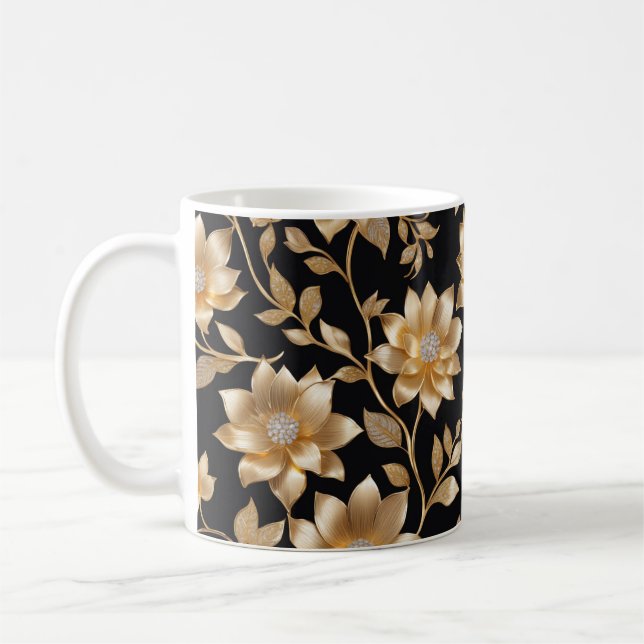 Elegant Classy Diamonds & Gold Flowers Fun Floral  Coffee Mug (Left)
