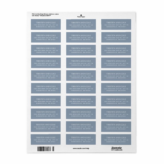 Elegant Classy Dusty Blue Return Address (Full Sheet)