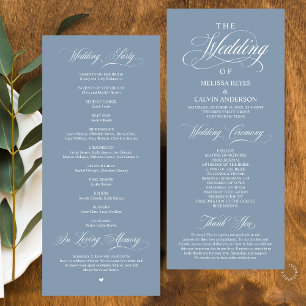 Elegant Classy Dusty Blue Script Wedding Programme