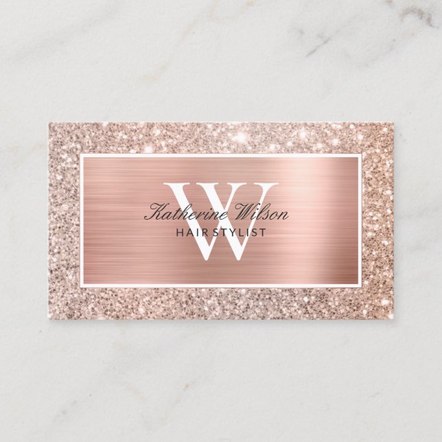 Elegant Classy Faux Rose Gold Glitter Metal Business Card (Front)