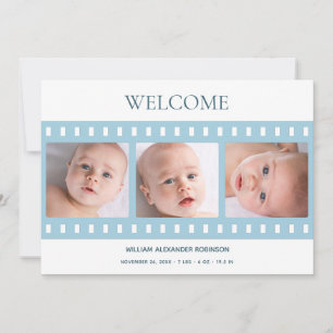 Elegant Classy Filmstrip Baby Boy Photo Blue Birth Announcement