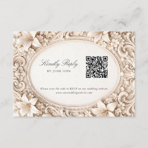 Elegant Classy Floral Baroque RSVP with QR Code Enclosure Card