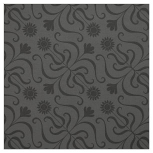 Elegant Classy Floral Damask Sunflower Charcoal Fabric
