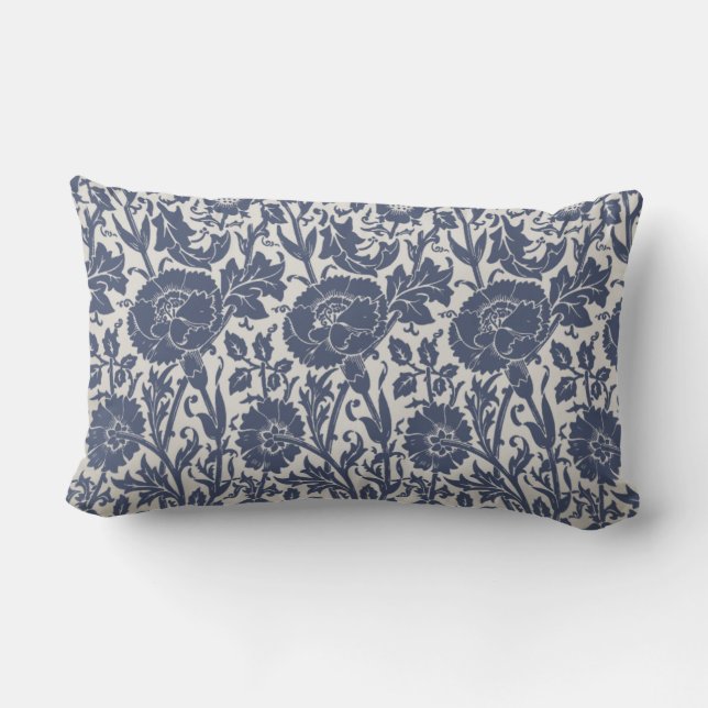 Elegant Classy French Blue Floral Pattern Lumbar Cushion (Back)