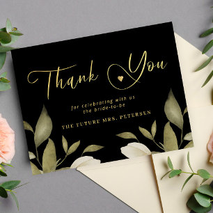 Elegant classy gold black bridal shower thank you card