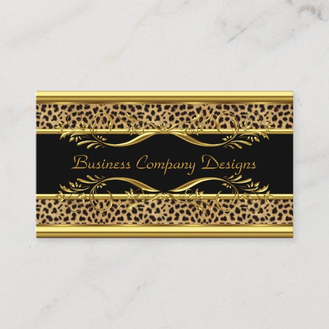 Elegant Classy Gold Black Leopard Animal Print Business Card (Front)