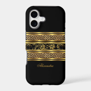 Elegant Classy Gold Black Leopard Floral