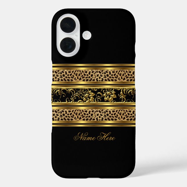 Elegant Classy Gold Black Leopard Floral Case-Mate iPhone Case (Back)