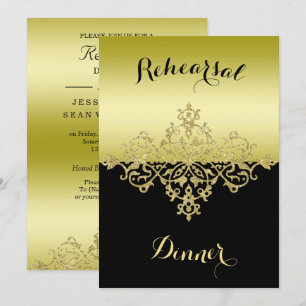 Elegant, Classy Gold & Black Rehearsal Dinner Invitation