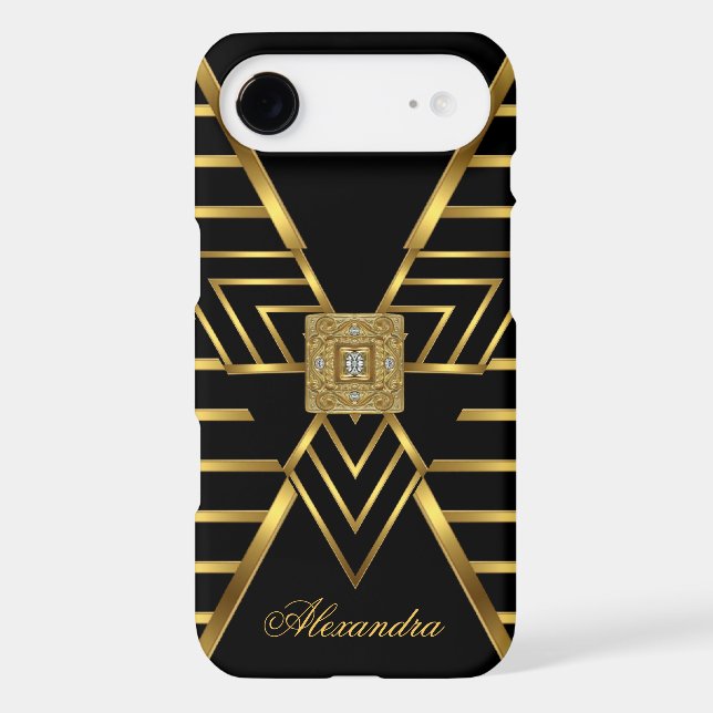 Elegant Classy Gold Black Stripe Art Deco Case-Mate iPhone Case (Back)