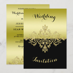 Elegant, Classy Gold & Black Wedding Invitation