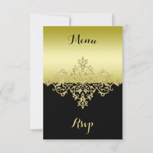 Elegant, Classy Gold & Black Wedding Menu Rsvp