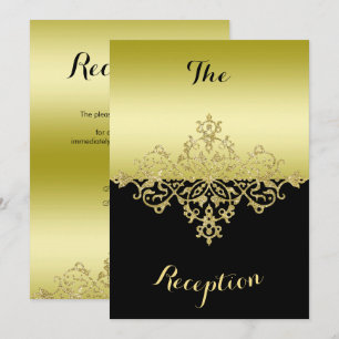 Elegant, Classy Gold & Black Wedding Reception Invitation