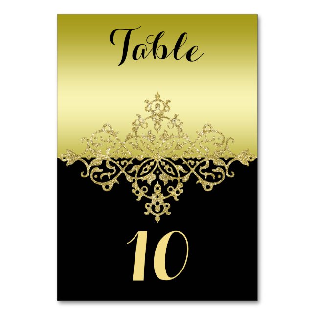 Elegant, Classy Gold & Black Wedding Table Numbers (Front)