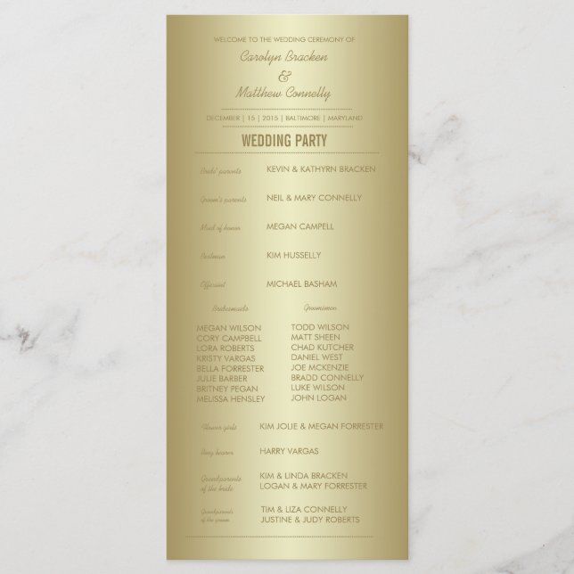 Elegant Classy Gold Ceremony Program Rack Card (Front)