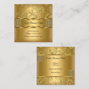 Elegant Classy Gold Damask Floral Look Square Business Card