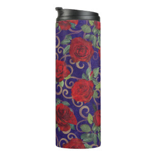 Elegant Classy Gold Damask Vintage Red Rose Purple Thermal Tumbler
