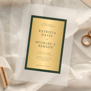 Elegant classy gold dark green frame wedding acrylic invitations