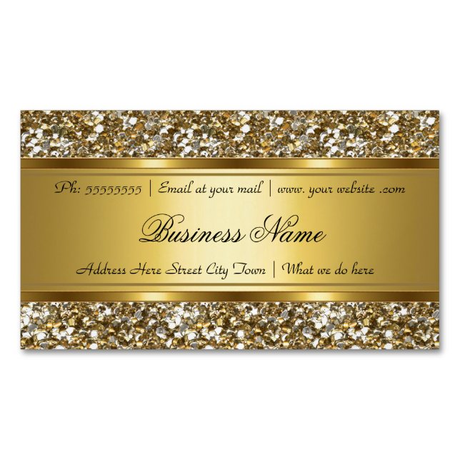 Elegant Classy Gold Faux Glitter Look Business Magnetic Business Card (Front)