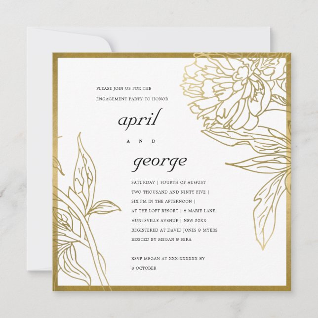  ELEGANT CLASSY GOLD FOIL FLORAL ENGAGEMENT INVITE (Front)