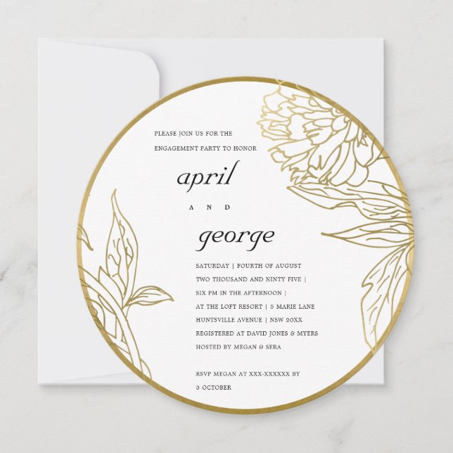  ELEGANT CLASSY GOLD FOIL FLORAL ENGAGEMENT INVITE (Front)