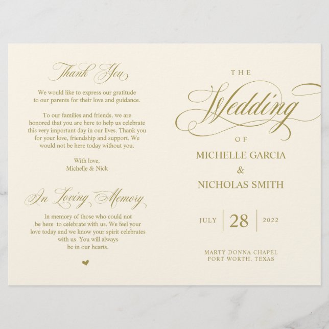 Elegant Classy Gold, Foldable Wedding Program (Front)