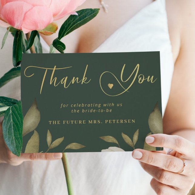 Elegant classy gold green bridal shower thank you card (Creator Uploaded)