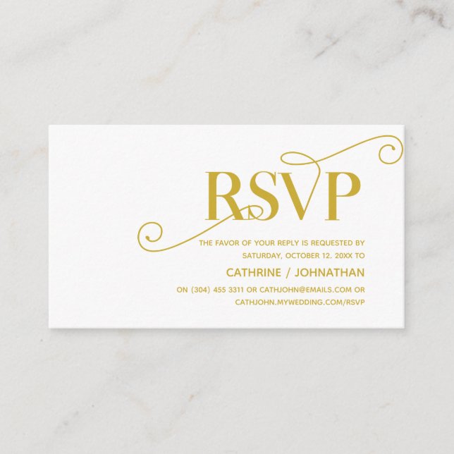 Elegant Classy, Gold Script, RSVP respond Enclosure Card (Front)