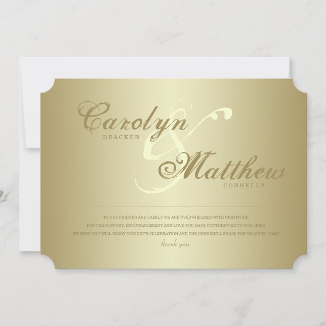 Elegant Classy | Gold Ticket | Wedding Thank You Invitation (Front)