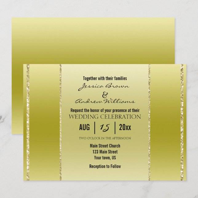 Elegant, Classy Gold Wedding Invitation (Front/Back)