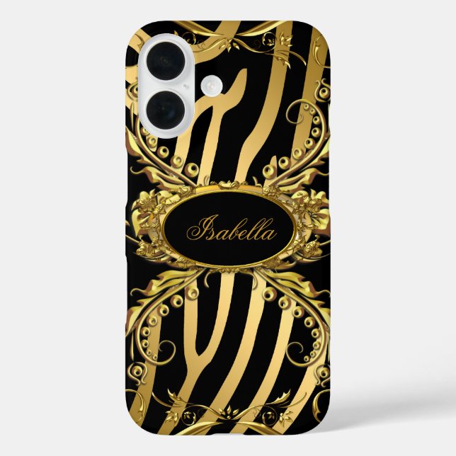 Elegant Classy Gold Zebra Black Floral  Case-Mate iPhone Case (Back)