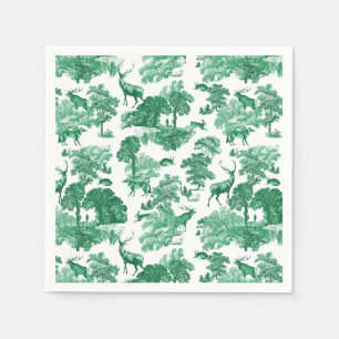 Elegant Classy Green French Toile Deer Pattern Napkin