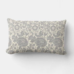 Elegant Classy Grey White Floral Pattern Lumbar Cushion